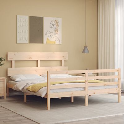 vidaXL Estructura de cama de matrimonio con cabecero madera maciza