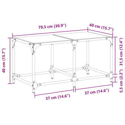 vidaXL Mesa de centro superficie de vidrio acero 78,5x40x40 cm