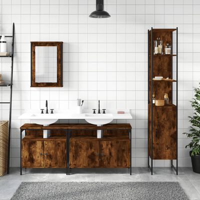 vidaXL Set de muebles baño 4 pzas madera contrachapada roble ahumado