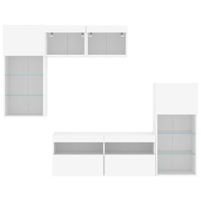 vidaXL Muebles de TV de pared con LED 5 pzas madera ingeniería blanco