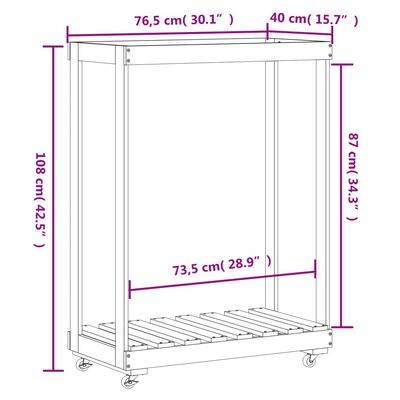 vidaXL Leñero con ruedas madera maciza de pino negro 76,5x40x108 cm