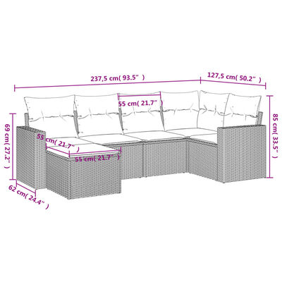 vidaXL Set sofás de jardín 6 piezas y cojines ratán sintético marrón