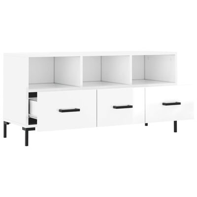 vidaXL Mueble de TV madera contrachapada blanco brillo 102x36x50 cm