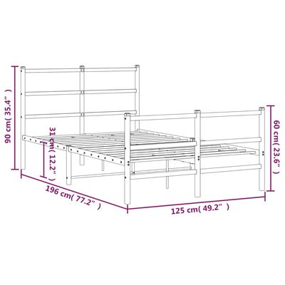 vidaXL Estructura de cama con cabecero y estribo metal negro 120x190cm
