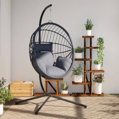 vidaXL Silla colgante huevo con soporte ratán y acero gris claro