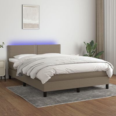 vidaXL Cama box spring colchón y luces LED tela gris taupe 140x190 cm