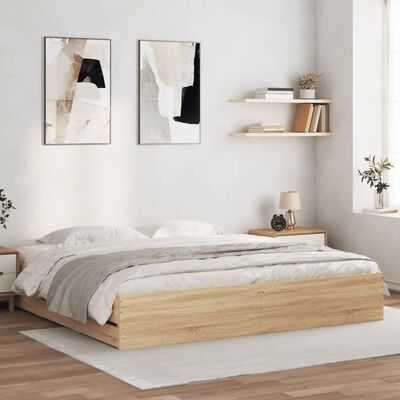 vidaXL Cama con cajones madera ingeniería roble Sonoma 180x200 cm