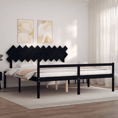 vidaXL Cama personas mayores cabecero madera maciza negro 200x200 cm