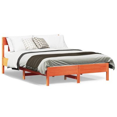 vidaXL Cama sin colchón madera maciza de pino marrón cera 140x190 cm