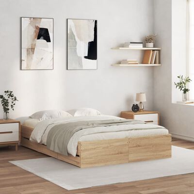 vidaXL Cama con cajones madera ingeniería roble Sonoma 135x190 cm