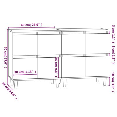 vidaXL Aparadores 2 uds madera contrachapada roble Sonoma 60x35x70 cm