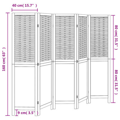 vidaXL Biombo separador de 5 paneles madera maciza Paulownia blanco