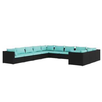 vidaXL Set de muebles de jardín 11 pzas cojines ratán sintético negro