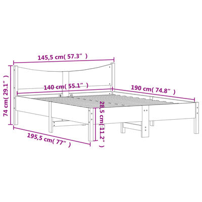 vidaXL Cama sin colchón madera maciza de pino marrón cera 140x190 cm