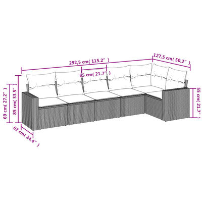 vidaXL Set sofás de jardín 6 piezas y cojines ratán sintético marrón