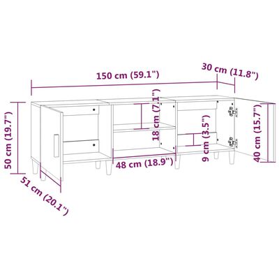 vidaXL Mueble para TV madera contrachapada negro 150x30x50 cm