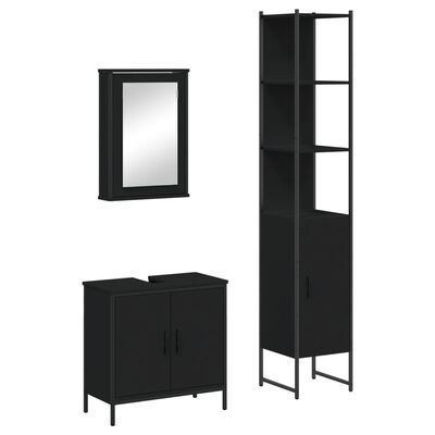 vidaXL Juego de muebles de baño 3 pzas madera contrachapada negro