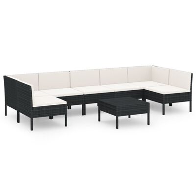 vidaXL Set de muebles de jardín 8 pzas y cojines ratán sintético negro