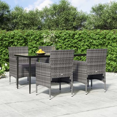 vidaXL Juego de comedor para jardín 5 piezas con cojines gris y negro