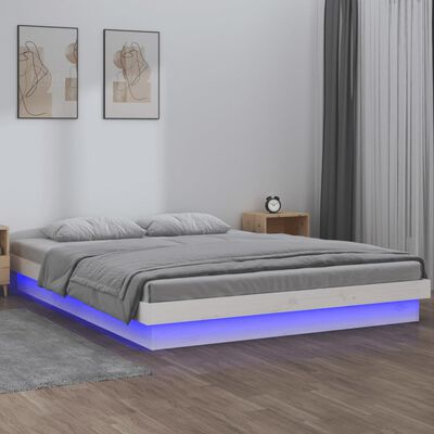 vidaXL Estructura de cama con LED madera maciza blanco 135x190 cm