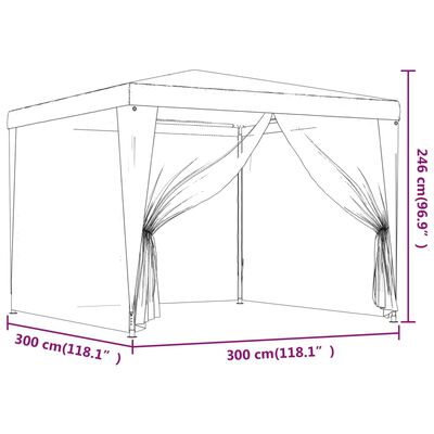 vidaXL Carpa para fiestas con 4 paredes de malla HDPE rojo 3x3 m