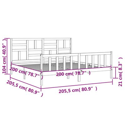 vidaXL Estructura de cama con cabecero madera maciza gris 200x200 cm