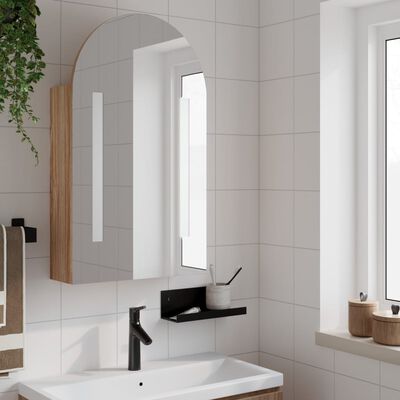 vidaXL Mueble de baño con espejo arqueado y luz LED roble 42x13x70 cm