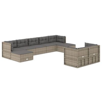 vidaXL Set de muebles de jardín 9 pzas y cojines ratán sintético gris