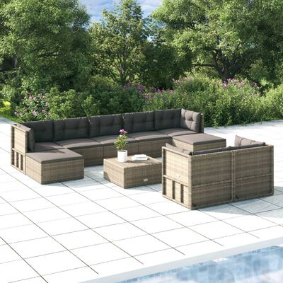 vidaXL Set de muebles de jardín 9 pzas y cojines ratán sintético gris