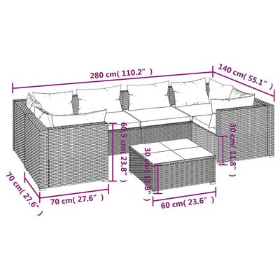 vidaXL Set muebles de jardín 7 piezas y cojines ratán sintético marrón