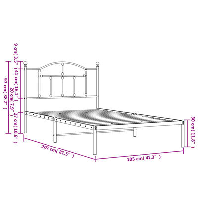 vidaXL Estructura de cama de metal con cabecero blanco 100x200 cm