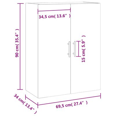 vidaXL Armario de pared gris hormigón 69,5x34x90 cm