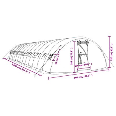 vidaXL Invernadero con estructura de acero verde 70 m² 14x5x2,3 m