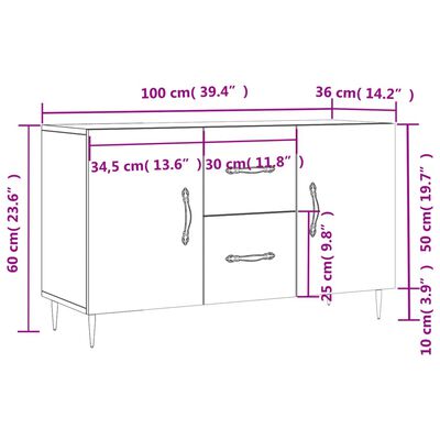 vidaXL Aparador de madera de ingeniería gris hormigón 100x36x60 cm