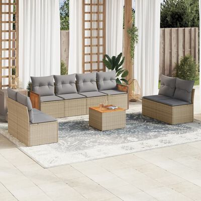 vidaXL Set de sofás de jardín 9 pzas con cojines ratán sintético beige