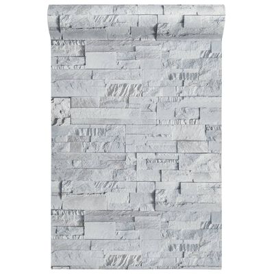 vidaXL Papel pintado 3D no tejido aspecto piedra gris claro 10x0,53 m