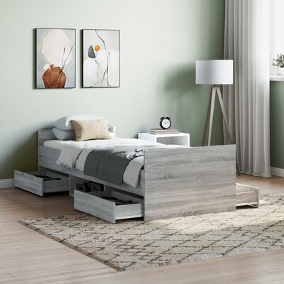 vidaXL Estructura de cama con cabecero piecero gris Sonoma 75x190 cm