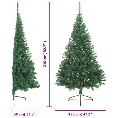 vidaXL Medio árbol de Navidad artificial con soporte PVC verde 210 cm