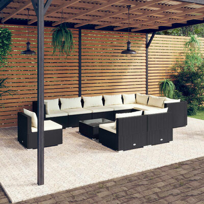 vidaXL Set de muebles de jardín 11 pzas cojines ratán sintético negro