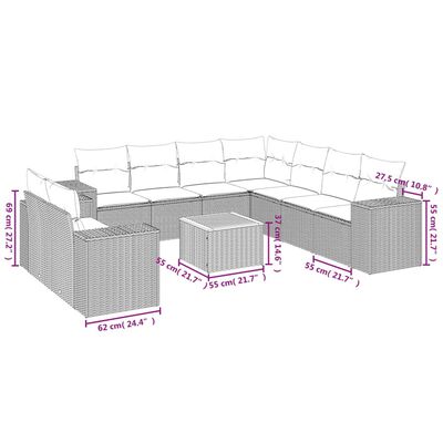 vidaXL Set de sofás de jardín 10 pzas con cojines ratán sintético gris