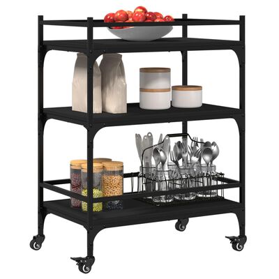 vidaXL Carrito de cocina de madera de ingeniería negro 65x40x86,5 cm