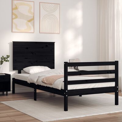 vidaXL Estructura de cama con cabecero madera maciza negro 100x200 cm