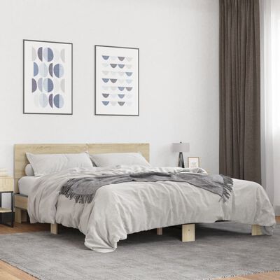 vidaXL Estructura cama madera ingeniería metal roble Sonoma 160x200 cm