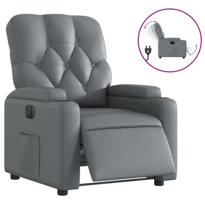 vidaXL Sillón reclinable eléctrico de cuero sintético gris