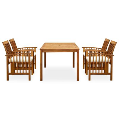 vidaXL Set comedor de jardín 5 pzas y cojines madera maciza de acacia