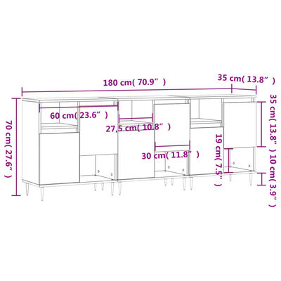 vidaXL Aparadores 3 uds madera contrachapada gris Sonoma