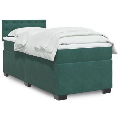 vidaXL Cama box spring con colchón terciopelo verde oscuro 100x200 cm