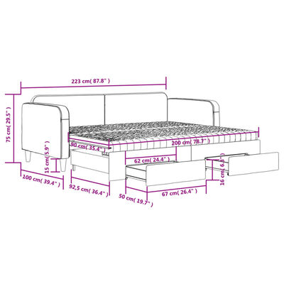 vidaXL Sofá cama nido con cajones tela gris oscuro 90x200 cm