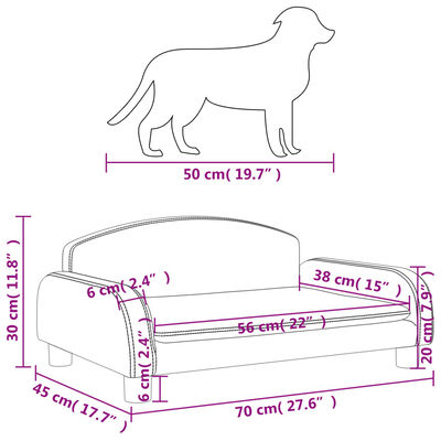 vidaXL Cama para perros de cuero sintético gris 70x45x30 cm