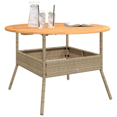 vidaXL Mesa de jardín superficie de madera ratán PE beige Ø110x71 cm